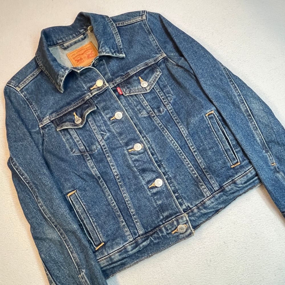 Levis Womens Medium Wash Denim Trucker Jacket XS Blue Cotton Button Up Coat